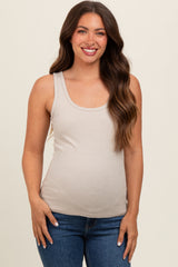 Light Taupe V-Neck Basic Maternity Tank Top