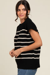 Black Striped Dolman Short Sleeve Sweater