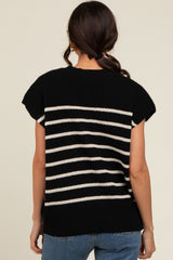 Black Striped Dolman Short Sleeve Sweater