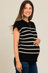 Black Striped Dolman Short Sleeve Maternity Sweater