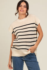 Ivory Striped Dolman Short Sleeve Sweater