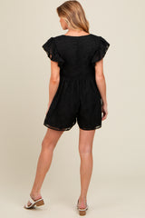 Black Floral Split V-Neck Ruffle Sleeve Maternity Romper