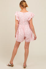 Pink Floral Split V-Neck Ruffle Sleeve Maternity Romper