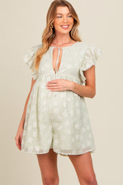 Sage Floral Split V-Neck Ruffle Sleeve Maternity Romper