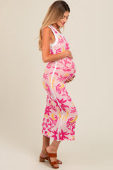 Fuchsia Floral Sleeveless Maternity Midi Dress