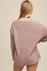 Mauve Cable Knit Cardigan Sweater