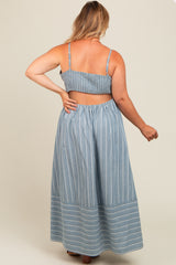 Blue Striped Cutout Back Maternity Plus Maxi Dress