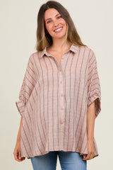 Mocha Striped Collared Oversized Maternity Top