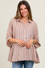 Mocha Striped Collared Oversized Maternity Top