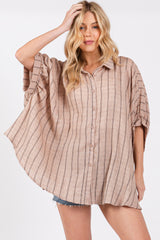 Mocha Striped Collared Oversized Maternity Top