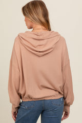 Mocha Waffle Knit Half Zip Relaxed Fit Maternity Hoodie