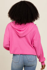 Pink Waffle Knit Half Zip Relaxed Fit Hoodie