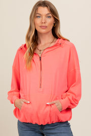 Coral Waffle Knit Half Zip Relaxed Fit Maternity Hoodie