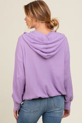 Lavender Waffle Knit Half Zip Relaxed Fit Maternity Hoodie