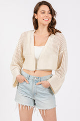 Ivory Open Knit Cropped Cardigan