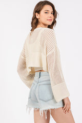 Ivory Open Knit Cropped Cardigan