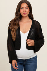 Black Open Knit Cropped Maternity Cardigan