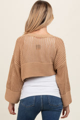 Taupe Open Knit Cropped Maternity Cardigan