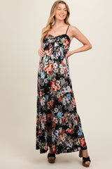 Black Floral Front Tie Maternity Maxi Dress