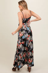 Black Floral Front Tie Maternity Maxi Dress