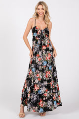 Black Floral Front Tie Maternity Maxi Dress