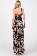 Black Floral Front Tie Maxi Dress