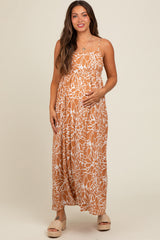 Camel Printed Maternity Maxi Dress