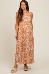 Camel Printed Maternity Maxi Dress