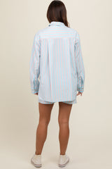 Light Blue Striped Button Down Top and Short Maternity Set