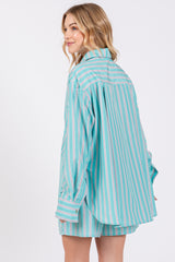 Aqua Striped Button Down Top and Short Set