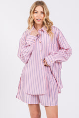 Pink Striped Button Down Top and Short Set