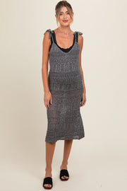 Charcoal V-Neck Shoulder Tie Crochet Maternity Cover Up