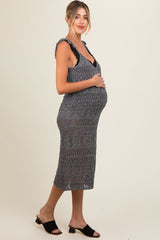 Charcoal V-Neck Shoulder Tie Crochet Maternity Cover Up