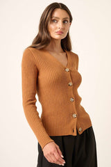 Cinnamon Rib Knit Button Front Sweater Cardigan