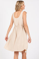 Beige Solid Tie-Shoulder Scoop Neck Dress