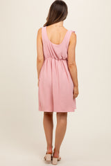 Pink Solid Tie-Shoulder Scoop Neck Maternity Dress