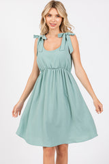 Mint Solid Tie-Shoulder Scoop Neck Dress