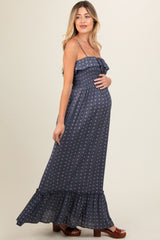 Navy Smocked Sleeveless Floral Maternity Maxi Dress