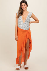 Orange Sheer Ruffle Accent Maternity Cover Up