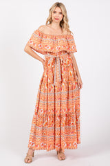 Peach Floral Off Shoulder Maternity Maxi Dress