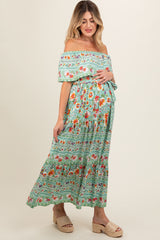 Jade Floral Off Shoulder Maternity Maxi Dress