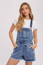 Medium Blue Raw Hem Denim Overalls