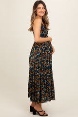 Black Floral Crochet Inset V-Neck Maternity Midi Dress