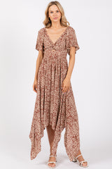 Brown Twist Front Cutout Maxi Dress