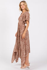 Brown Twist Front Cutout Maxi Dress