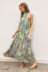 Blue Floral Halter Maxi Dress