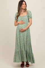 Sage Floral Short Sleeve Maternity Maxi Dress