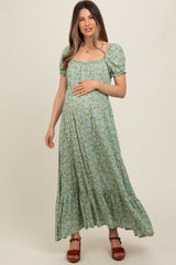 Sage Floral Short Sleeve Maternity Maxi Dress