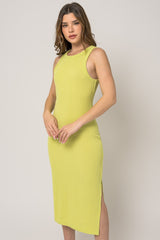 Lime Sleeveless Ribbed Maternity Midi Dress