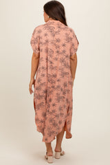 Peach Tiger Print Button Front Rounded Hem Maternity Midi Dress